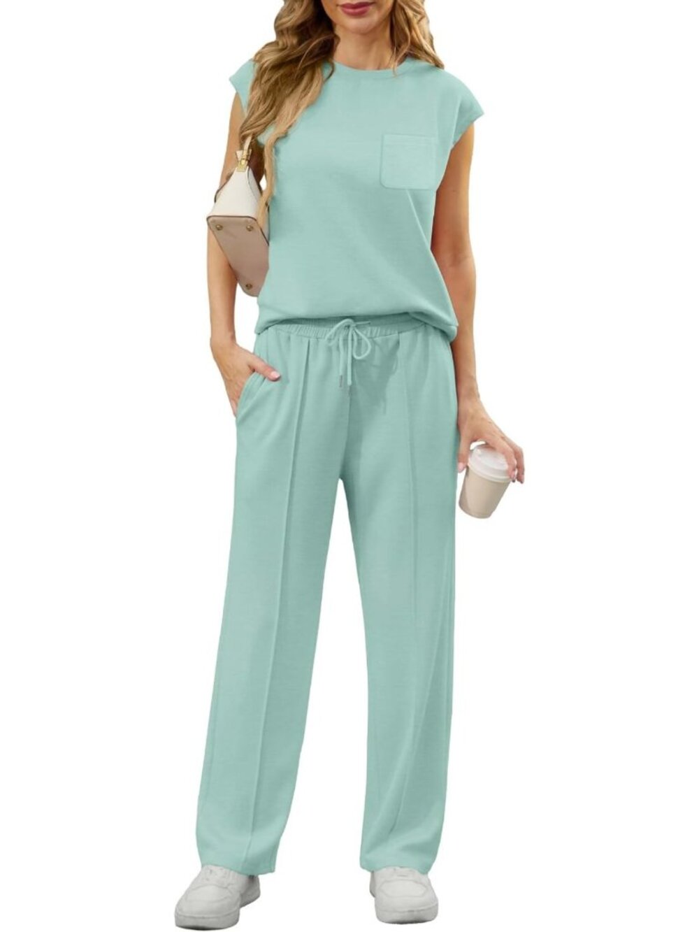 Summer 2026 Women's 2-Piece Lounge Set - Sleeveless Wide Leg Tracksuit with